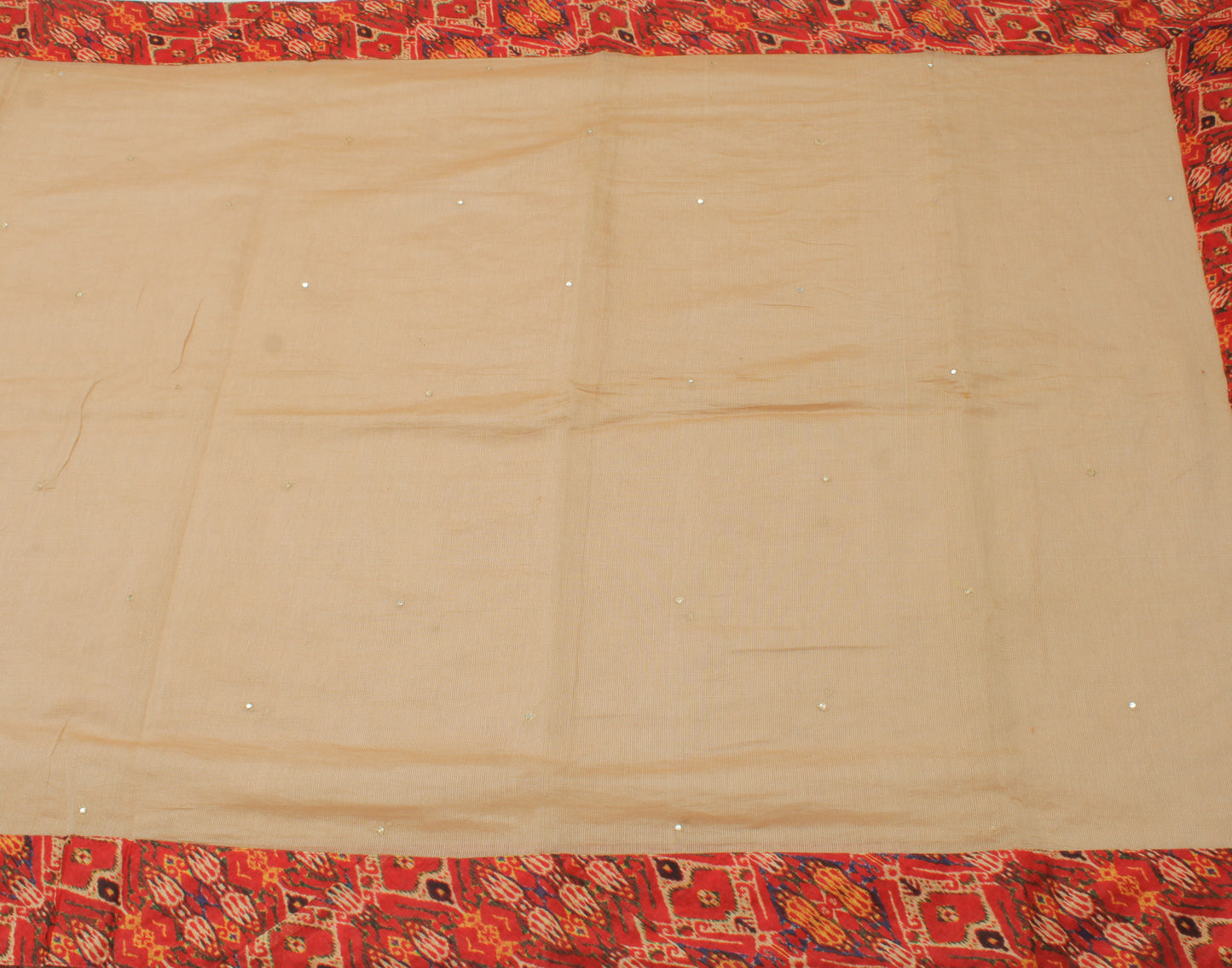 Sushila Vintage Beige Saree with Contrast Red Border Art Cotton Sari Craft Fabric