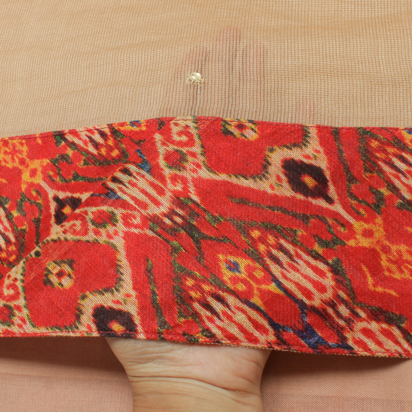 Sushila Vintage Beige Saree with Contrast Red Border Art Cotton Sari Craft Fabric