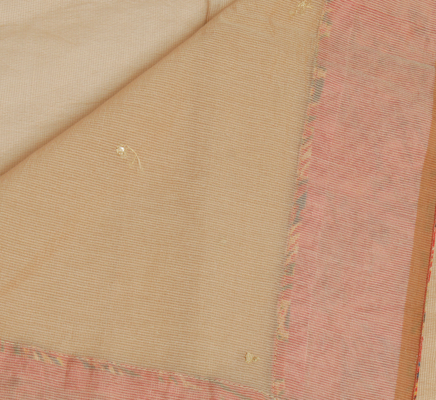 Sushila Vintage Beige Saree with Contrast Red Border Art Cotton Sari Craft Fabric