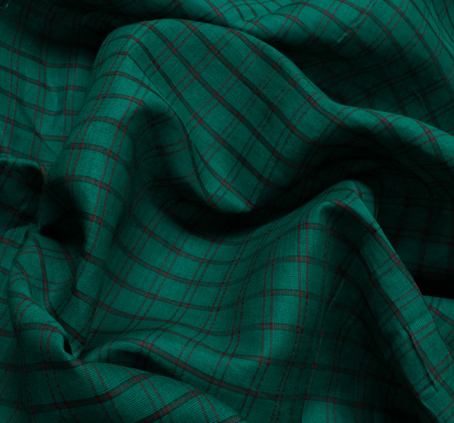 Sushila Vintage Teal Green Saree Blend Cotton Woven Check Sari Craft Fabric