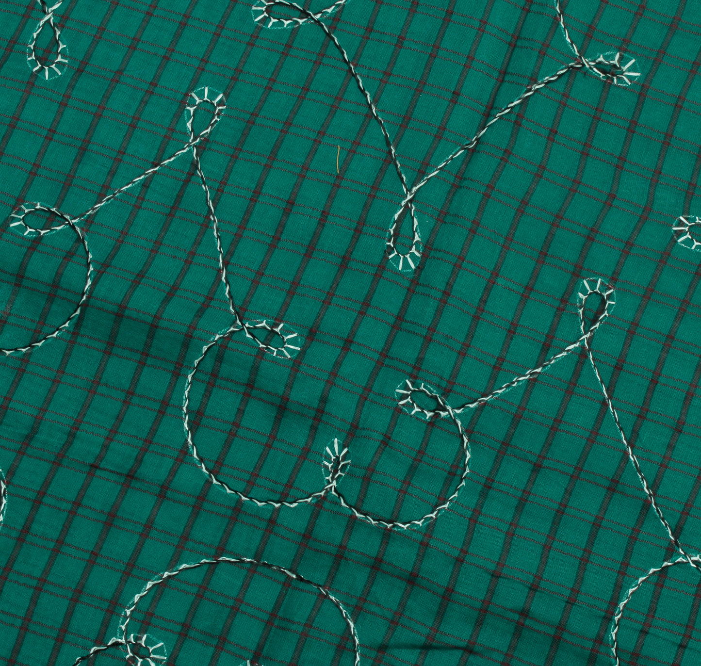Sushila Vintage Teal Green Saree Blend Cotton Woven Check Sari Craft Fabric
