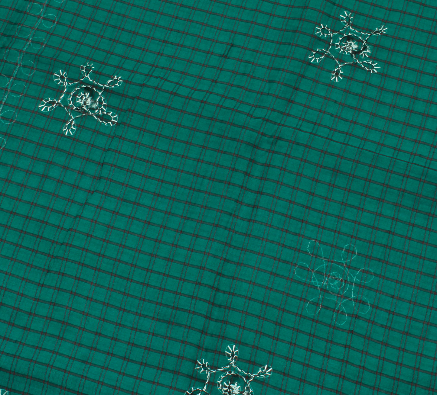 Sushila Vintage Teal Green Saree Blend Cotton Woven Check Sari Craft Fabric