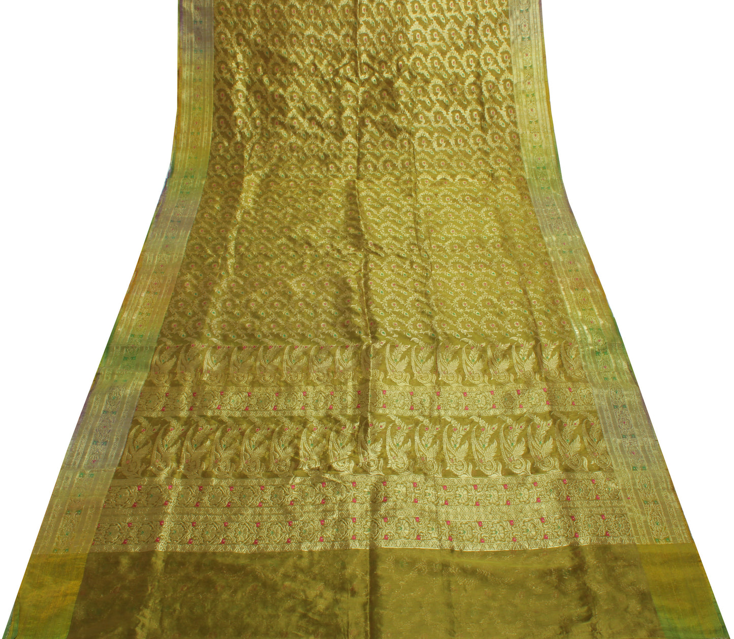 Sushila Vintage Green Indian Saree Blend Silk Floral Floral Sari Craft Fabric