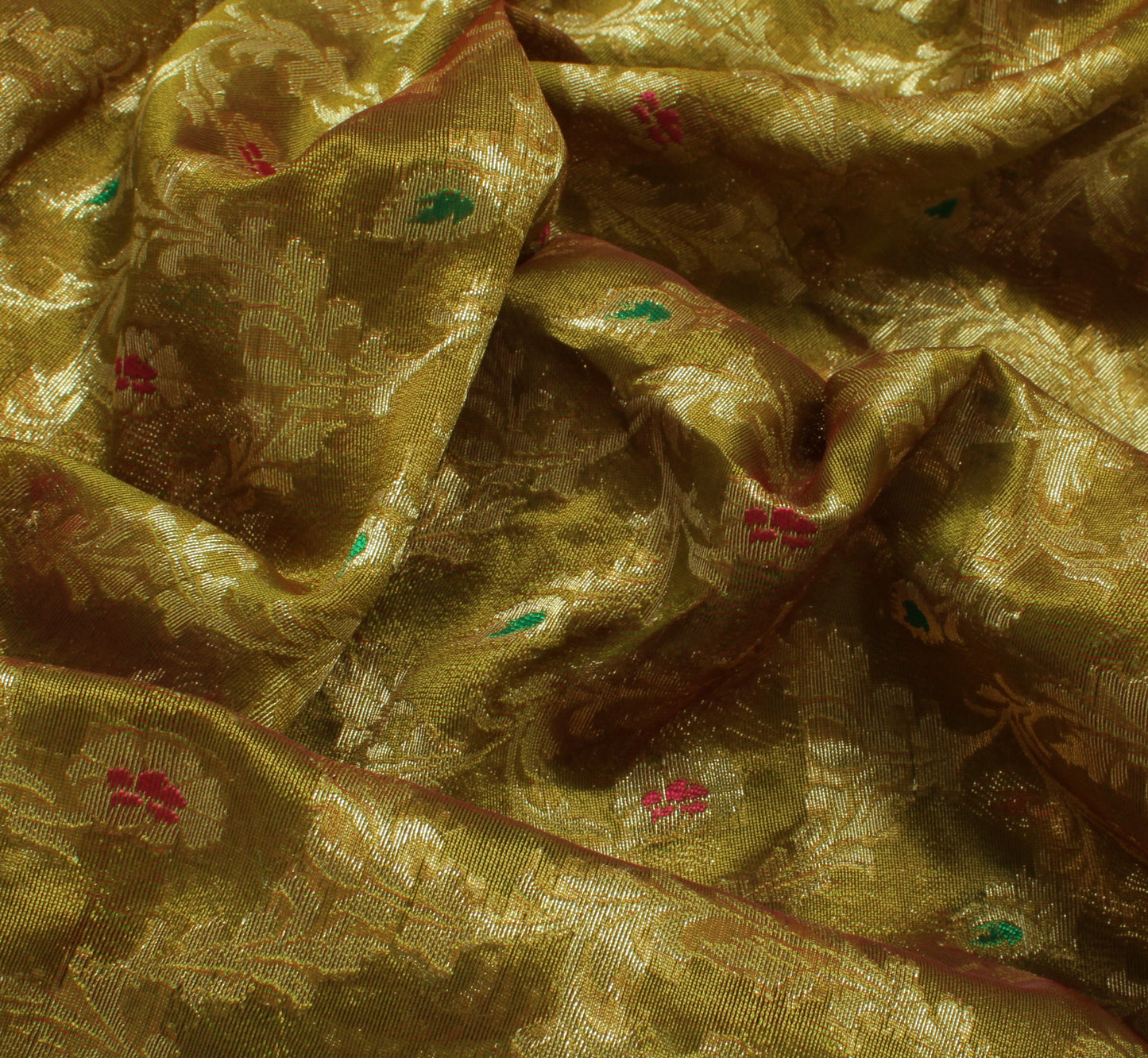 Sushila Vintage Green Indian Saree Blend Silk Floral Floral Sari Craft Fabric