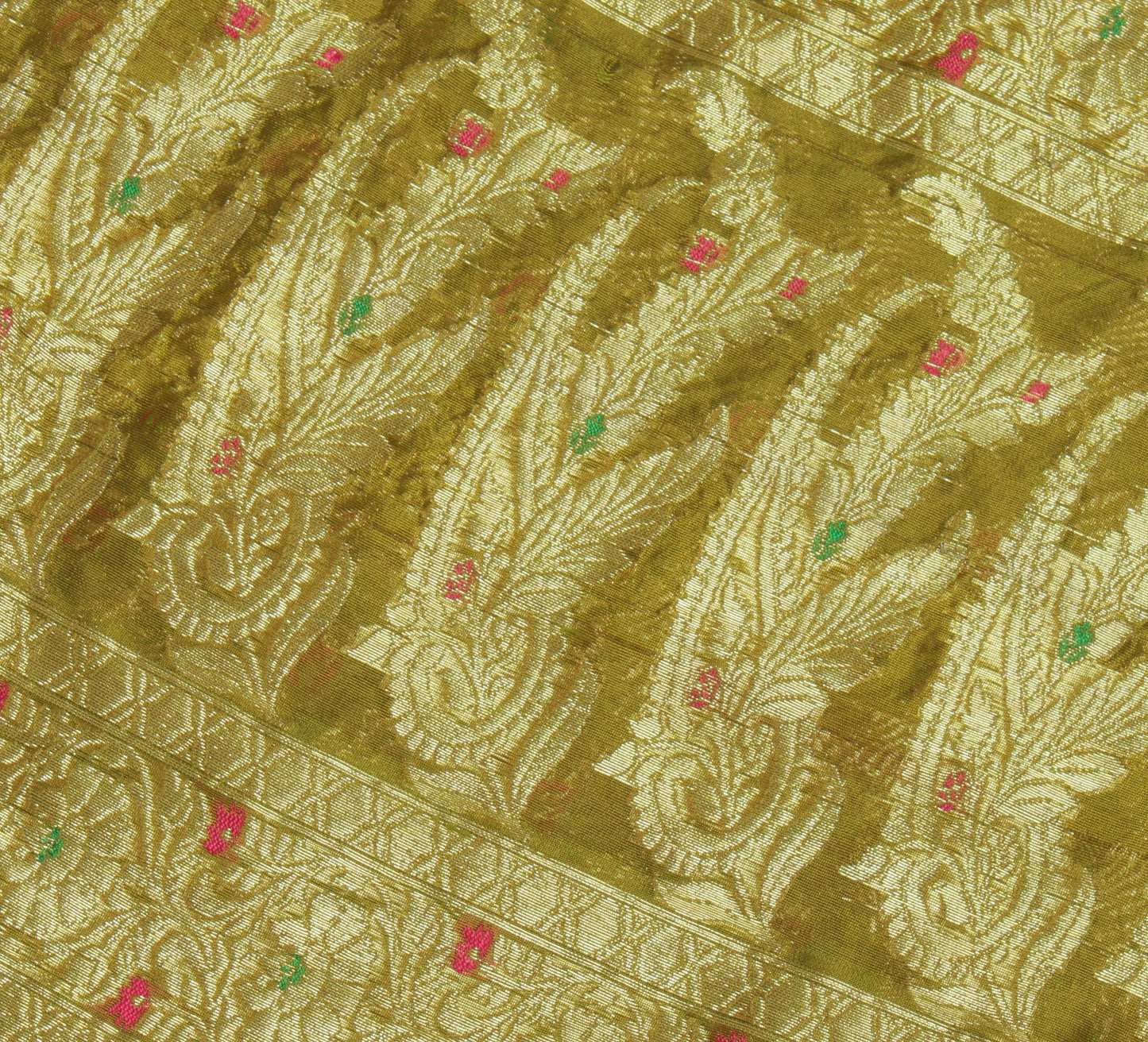 Sushila Vintage Green Indian Saree Blend Silk Floral Floral Sari Craft Fabric