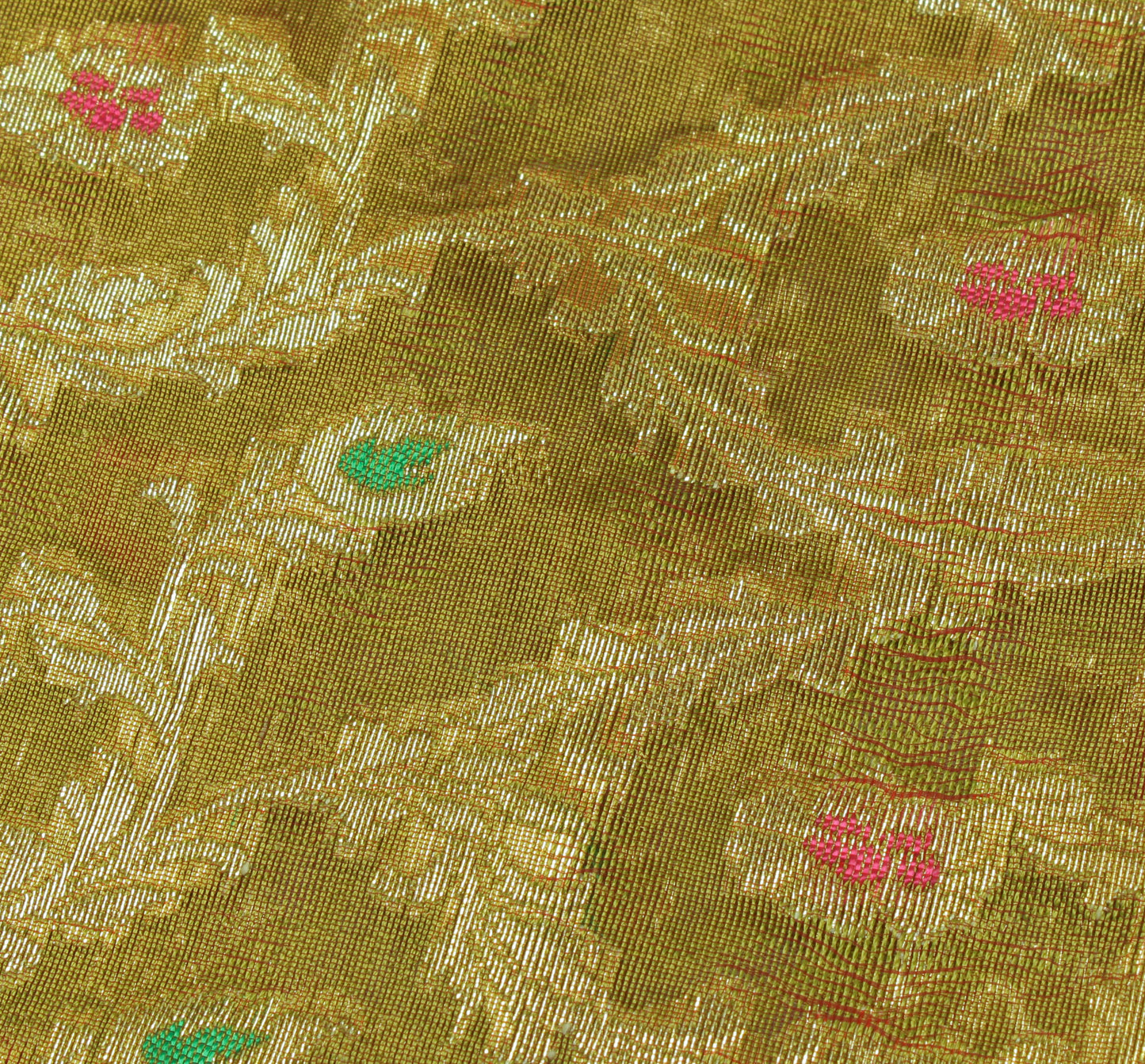 Sushila Vintage Green Indian Saree Blend Silk Floral Floral Sari Craft Fabric