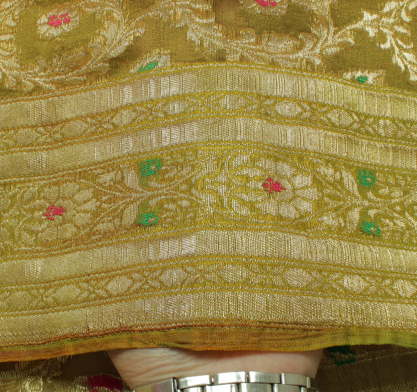 Sushila Vintage Green Indian Saree Blend Silk Floral Floral Sari Craft Fabric