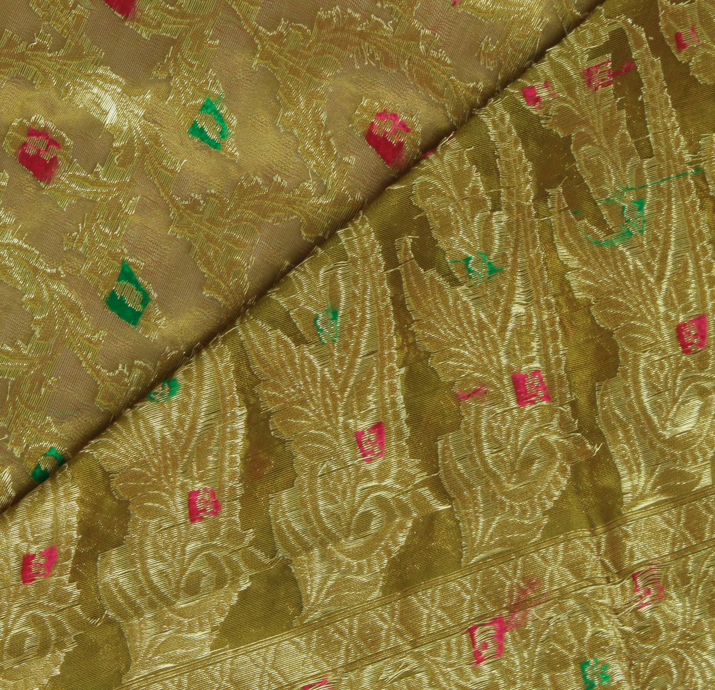 Sushila Vintage Green Indian Saree Blend Silk Floral Floral Sari Craft Fabric