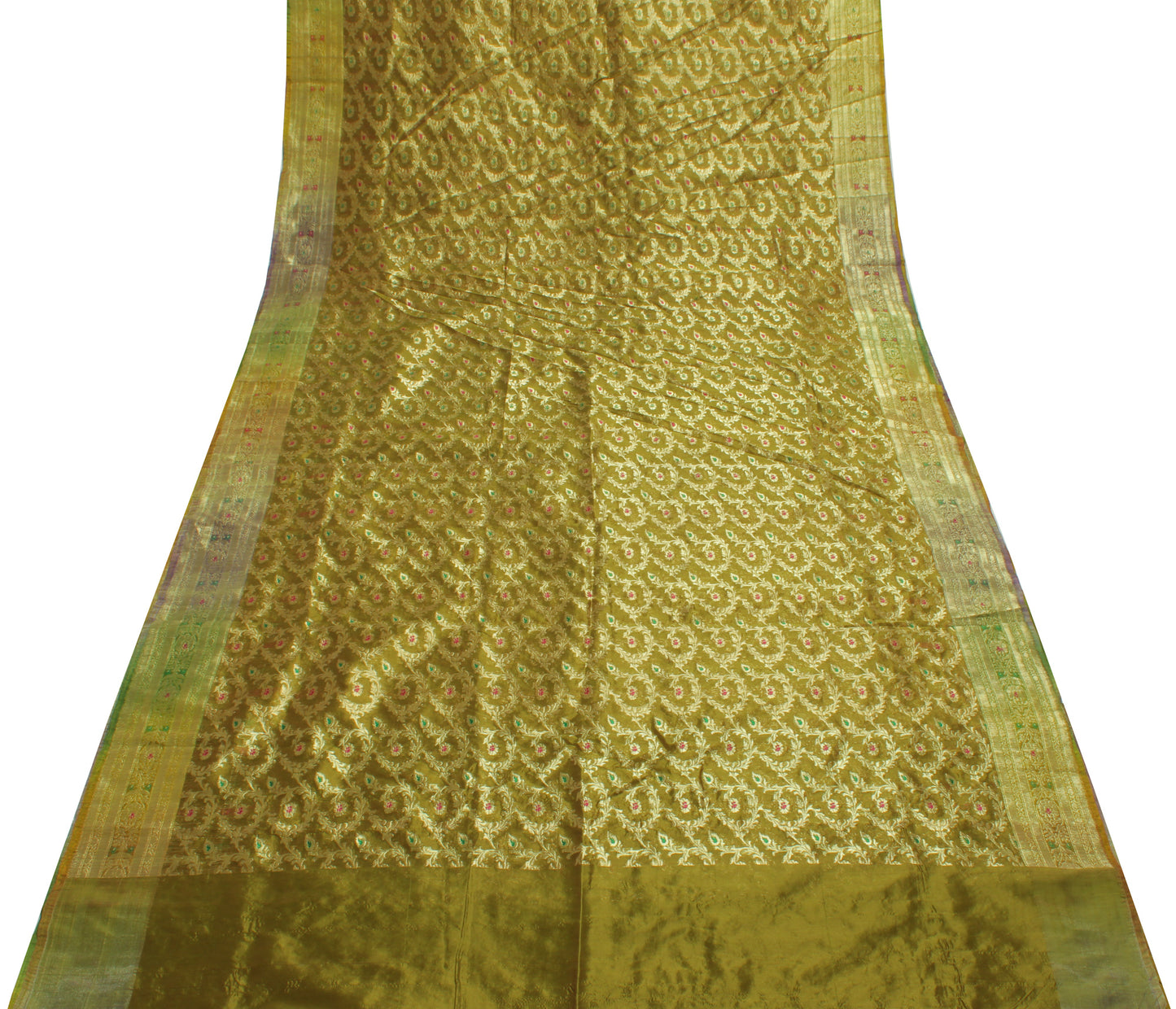 Sushila Vintage Green Indian Saree Blend Silk Floral Floral Sari Craft Fabric