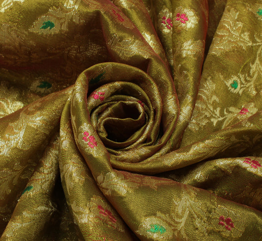 Sushila Vintage Green Indian Saree Blend Silk Floral Floral Sari Craft Fabric