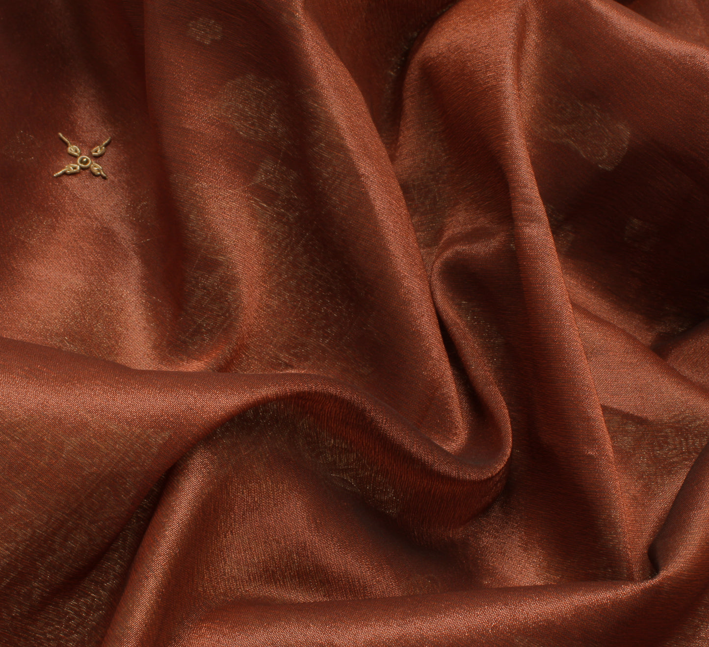 Sushila Vintage Brown Saree Blend Silk Hand Beaded & Woven Floral Sari Fabric