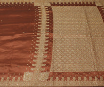 Sushila Vintage Brown Saree Blend Silk Hand Beaded & Woven Floral Sari Fabric