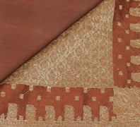 Sushila Vintage Brown Saree Blend Silk Hand Beaded & Woven Floral Sari Fabric