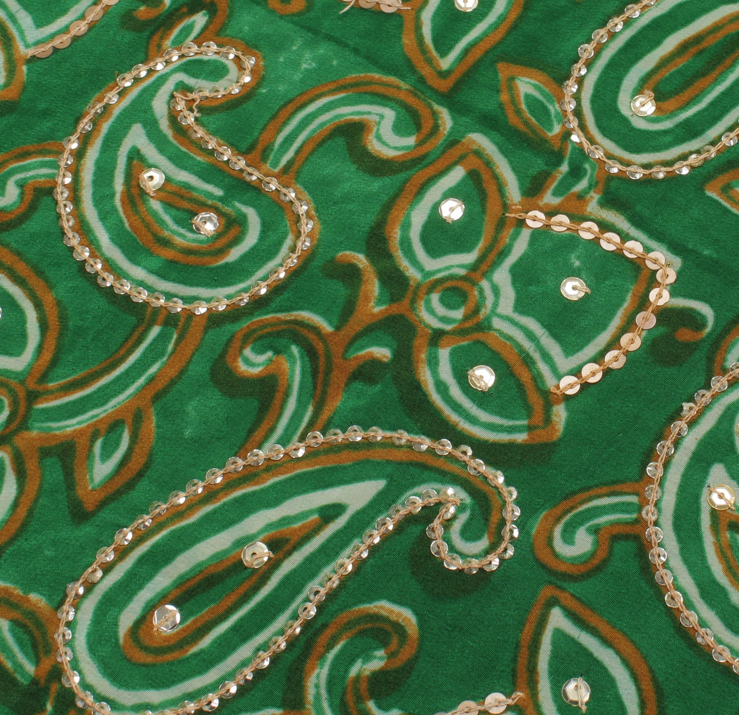 Sushila Vintage Green Saree Pure Crepe Silk Printed Paisley Sari Craft Fabric