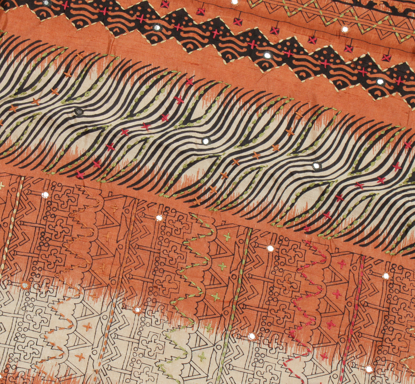 Sushila Vintage Cream Saree 100% Pure Silk Printed Floral Sari Craft 6 YD Fabric