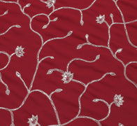 Sushila Vintage Red Saree Blend Georgette Silk Hand Beaded Floral Sari Fabric