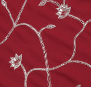 Sushila Vintage Red Saree Blend Georgette Silk Hand Beaded Floral Sari Fabric