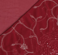 Sushila Vintage Red Saree Blend Georgette Silk Hand Beaded Floral Sari Fabric