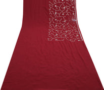 Sushila Vintage Red Saree Blend Georgette Silk Hand Beaded Floral Sari Fabric