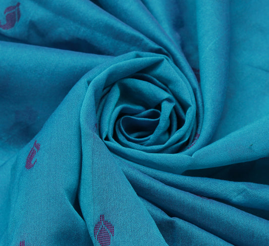 Sushila Vintage Blue Saree Blend Cotton Woven Paisley Sari Craft Decor Fabric
