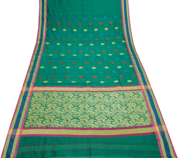 Sushila Vintage Green Saree Blend Silk All Over Woven Floral Sari Craft Fabric