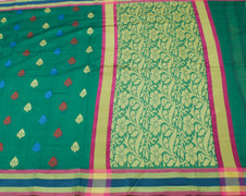 Sushila Vintage Green Saree Blend Silk All Over Woven Floral Sari Craft Fabric