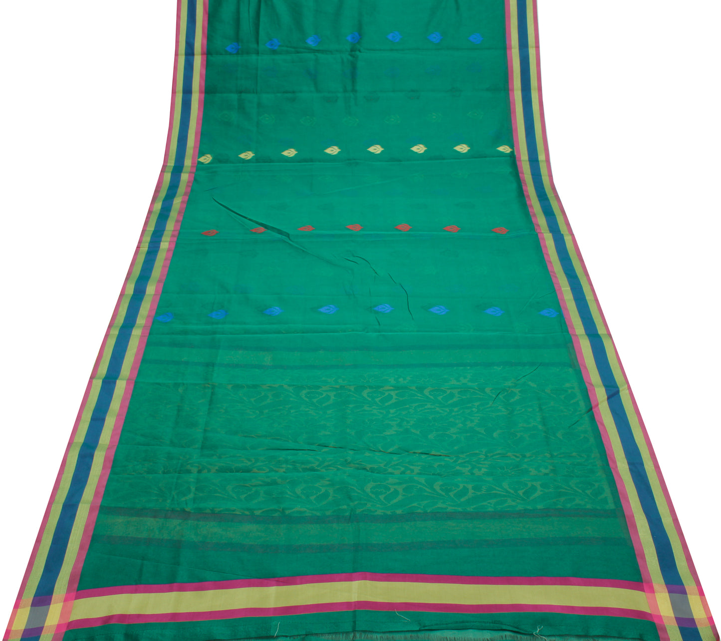 Sushila Vintage Green Saree Blend Silk All Over Woven Floral Sari Craft Fabric