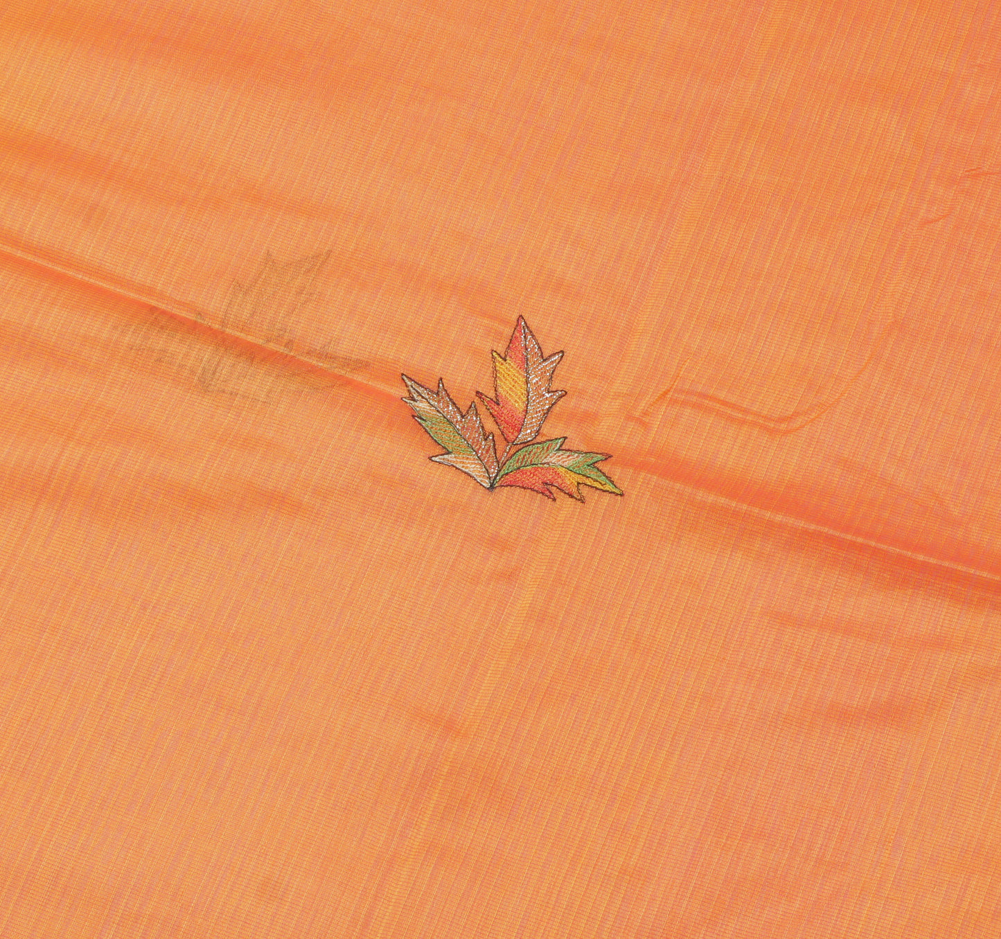 Sushila Vintage Orange Saree 100% Pure Cotton Embroidered Floral Sari Fabric