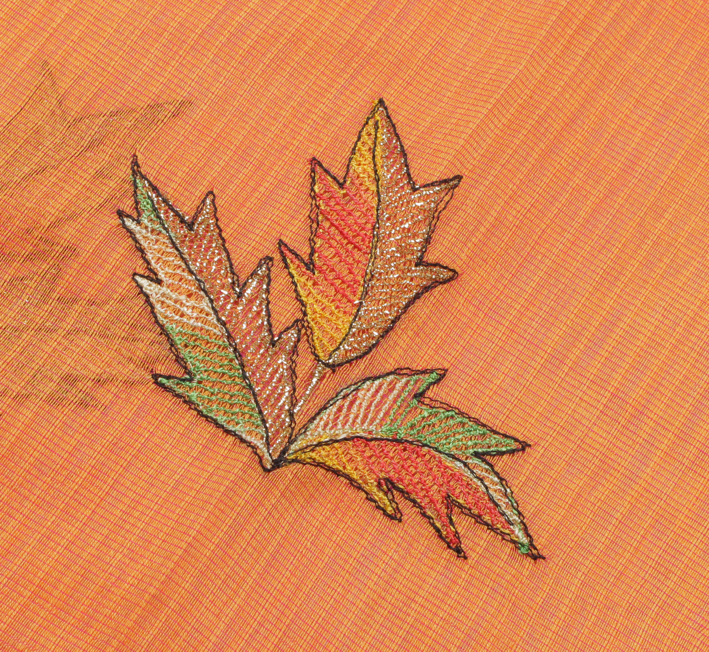 Sushila Vintage Orange Saree 100% Pure Cotton Embroidered Floral Sari Fabric