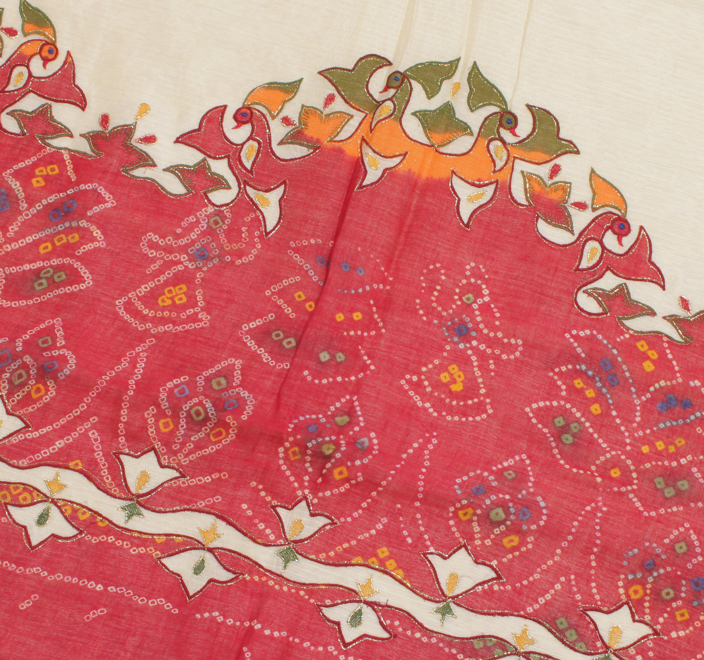 Sushila Vintage Cream Indian Saree 100% Pure Cotton Printed Sari Craft Fabric