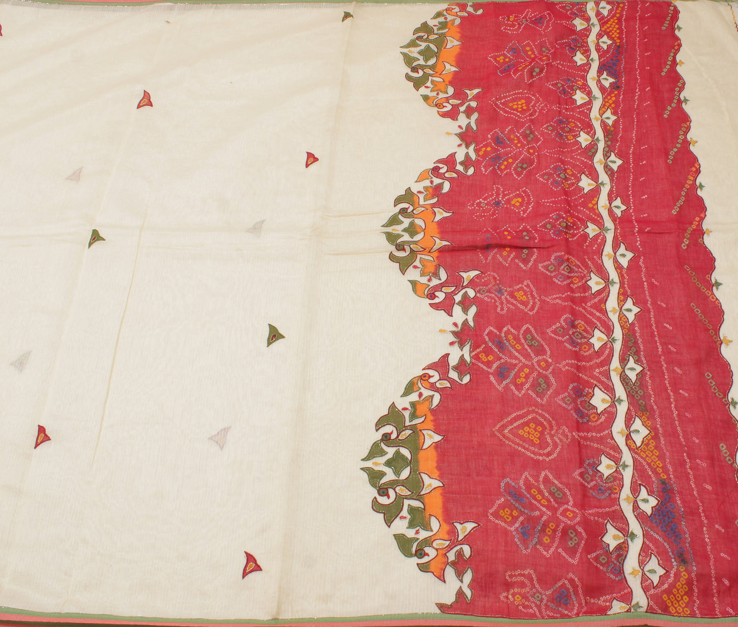 Sushila Vintage Cream Indian Saree 100% Pure Cotton Printed Sari Craft Fabric