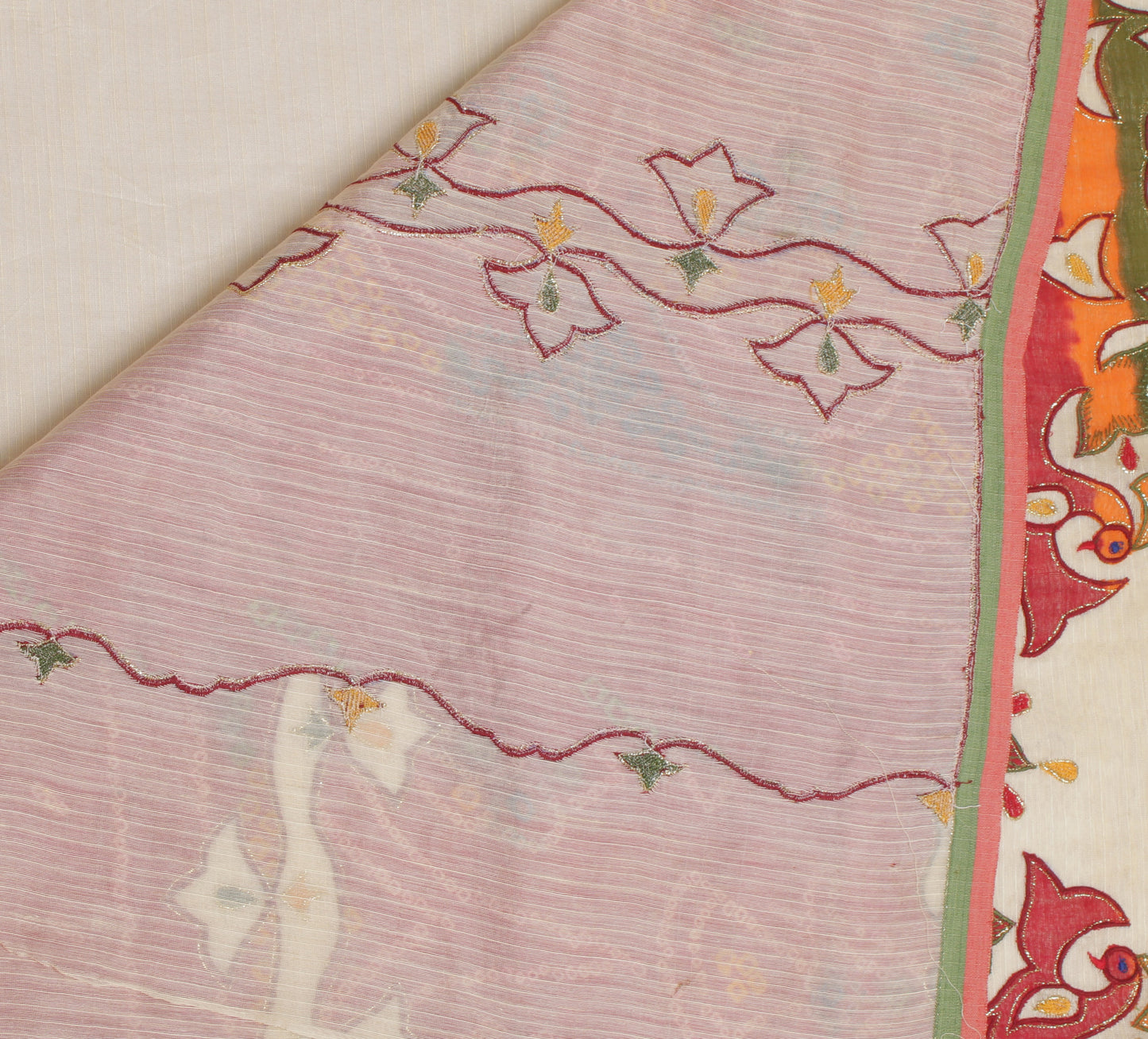 Sushila Vintage Cream Indian Saree 100% Pure Cotton Printed Sari Craft Fabric