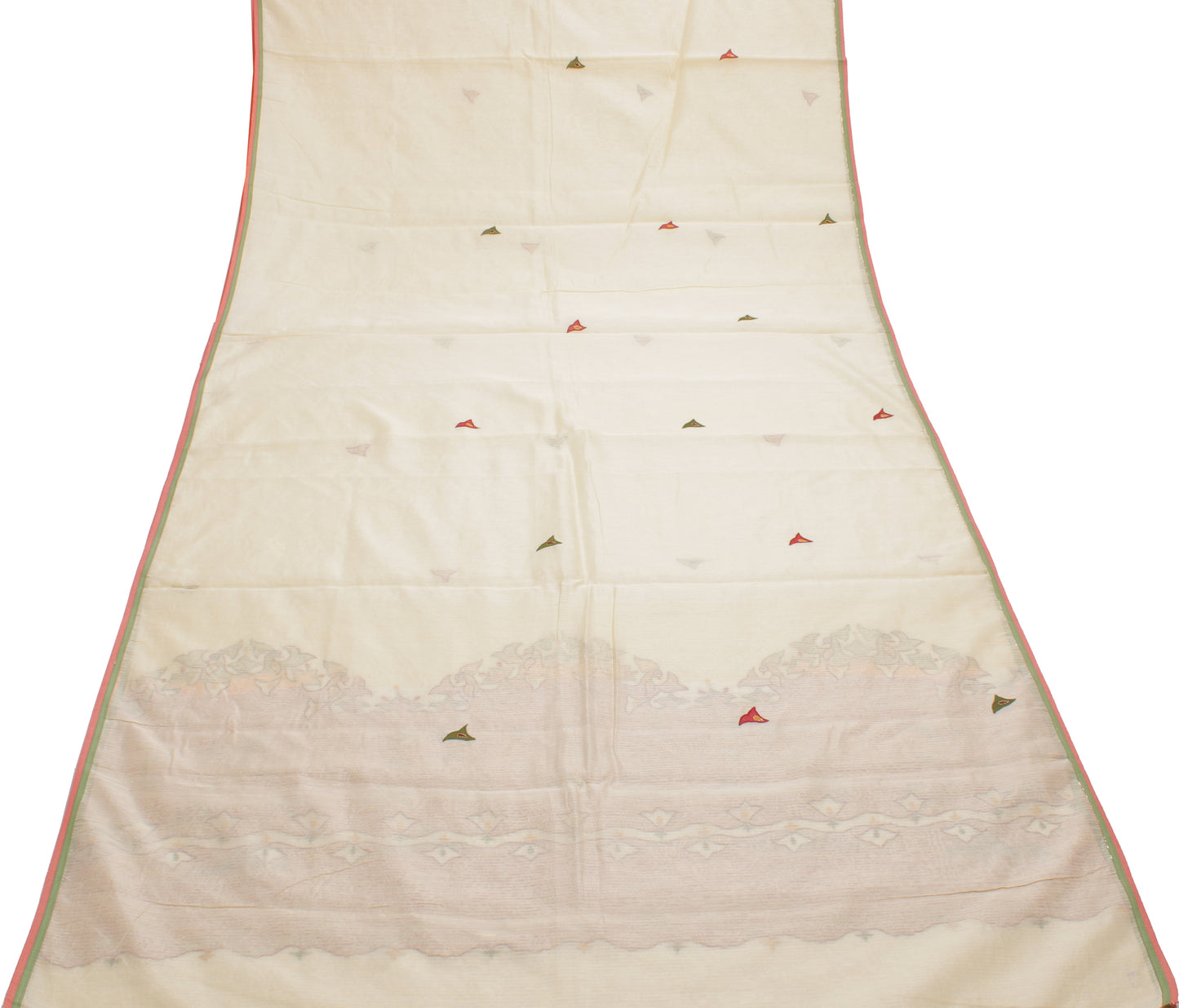 Sushila Vintage Cream Indian Saree 100% Pure Cotton Printed Sari Craft Fabric