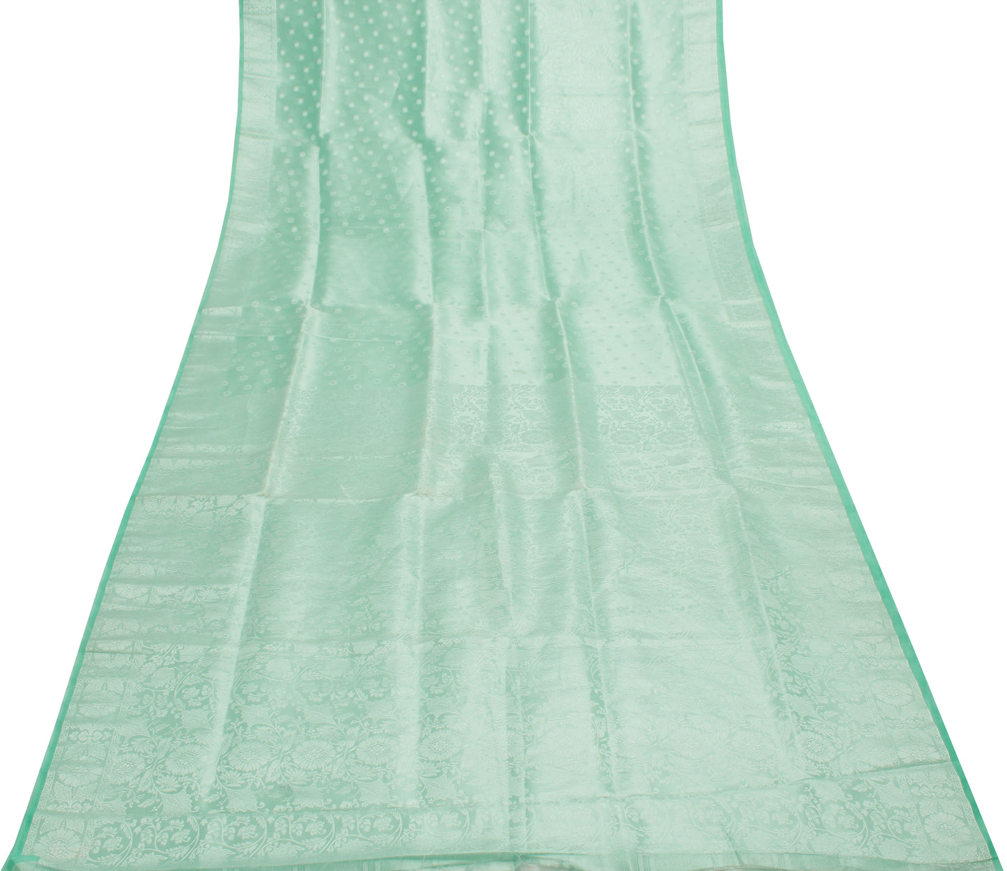 Sushila Vintage Green Saree Blend Tissue Silk Woven Floral Sari Craft Fabric