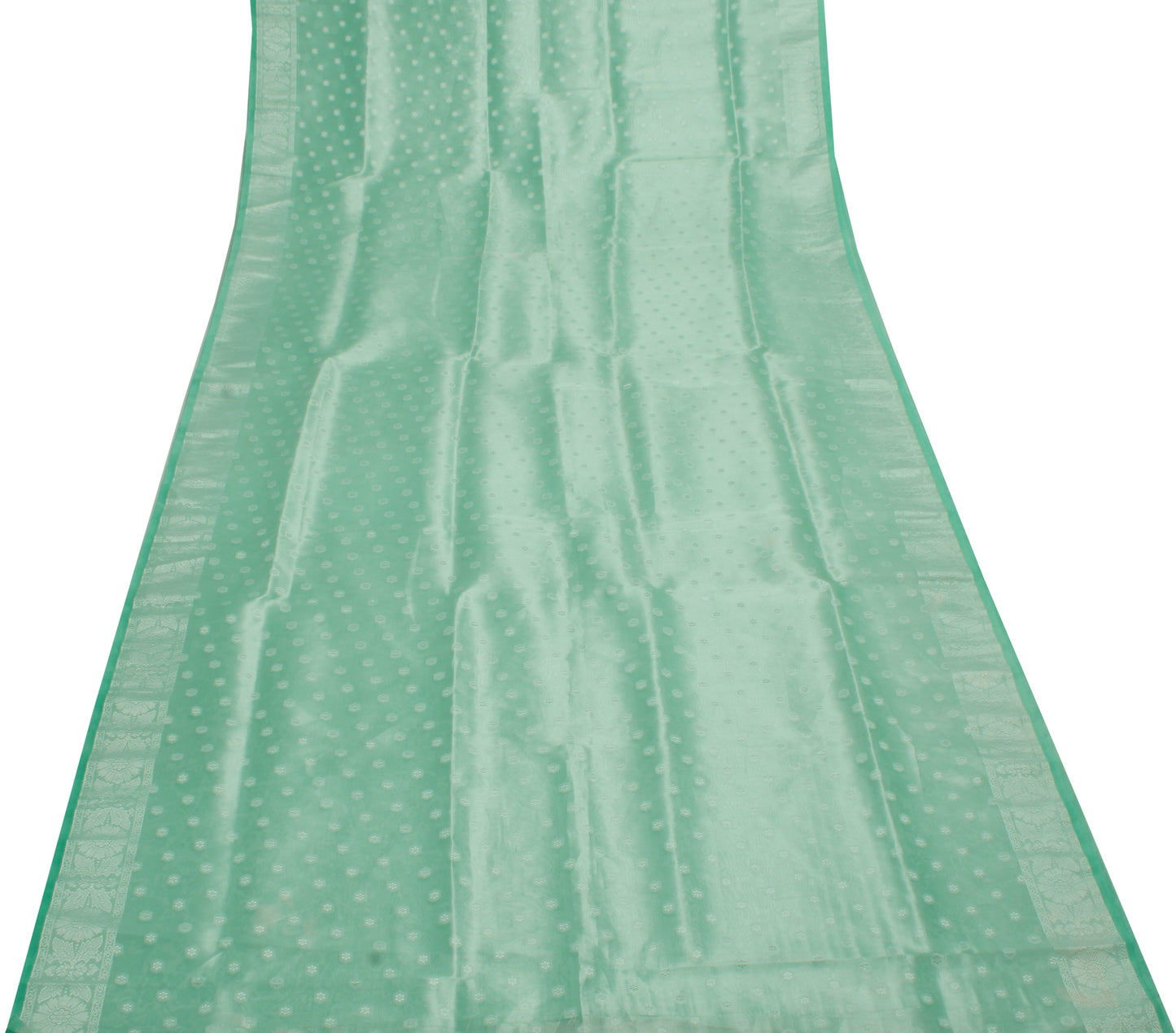 Sushila Vintage Green Saree Blend Tissue Silk Woven Floral Sari Craft Fabric