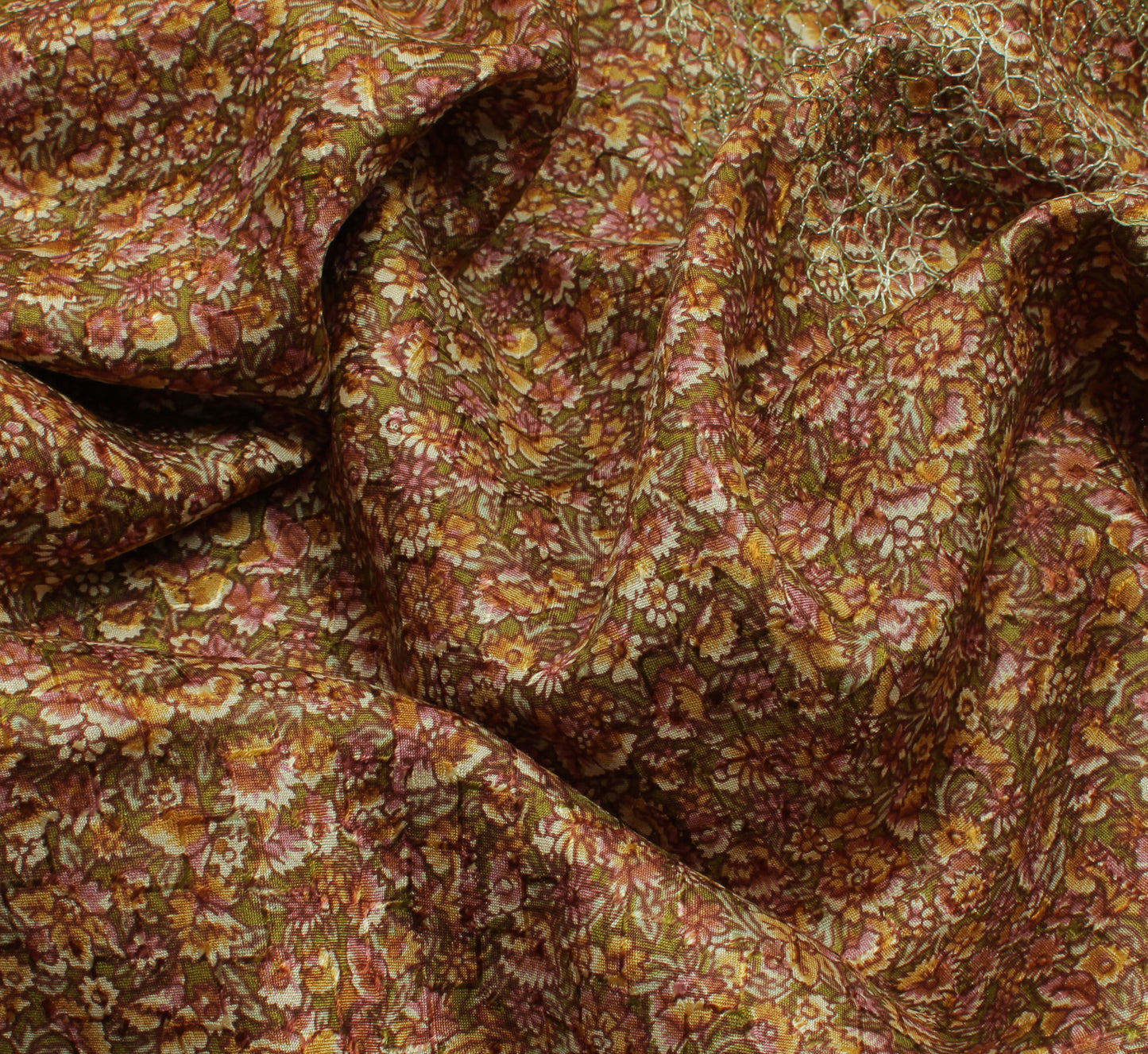 Sushila Vintage Green Saree 100% Pure Silk Printed Floral Sari Craft 5 YD Fabric