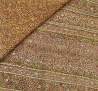 Sushila Vintage Green Saree 100% Pure Silk Printed Floral Sari Craft 5 YD Fabric
