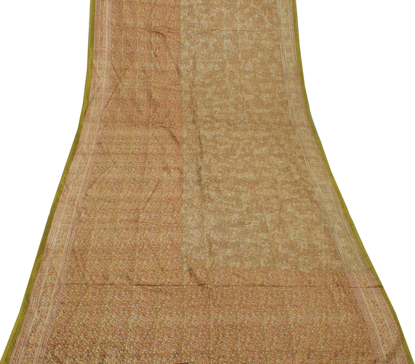 Sushila Vintage Green Saree 100% Pure Silk Printed Floral Sari Craft 5 YD Fabric