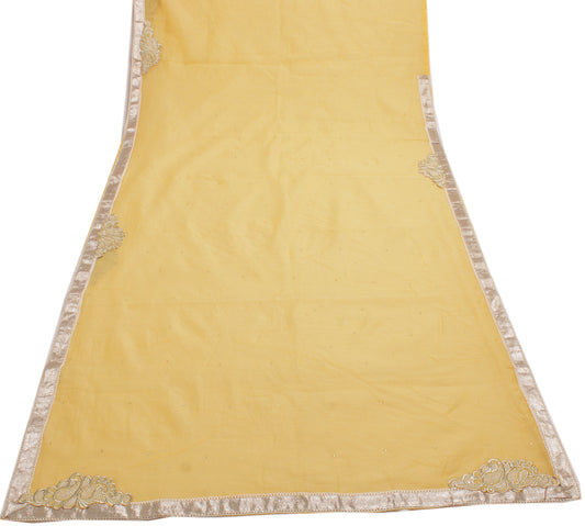 Sushila Vintage Yellow Indian Saree Blend Cotton Sari Craft Decor 5 Yard Fabric