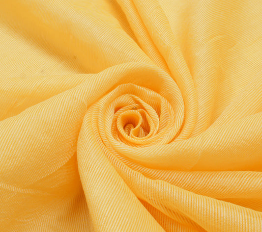 Sushila Vintage Yellow Indian Saree Blend Cotton Sari Craft Decor 5 Yard Fabric