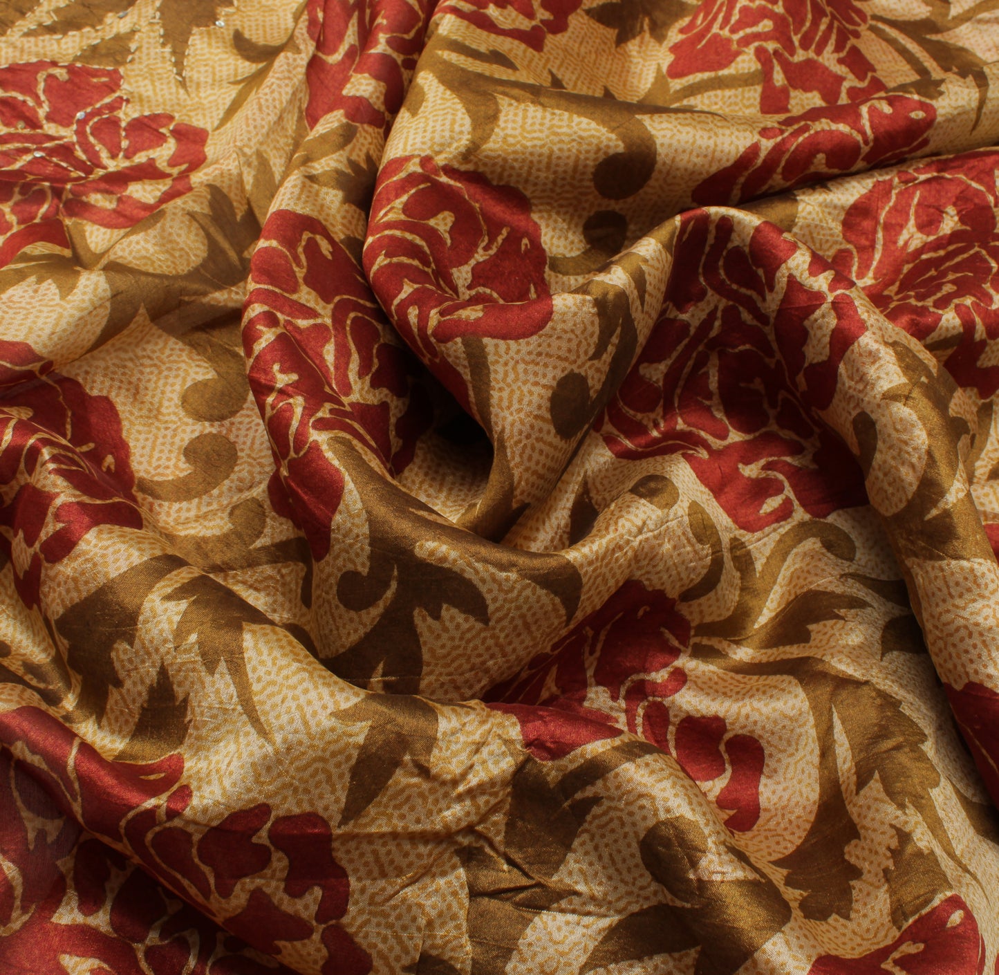 Sushila Vintage Cream Saree 100% Pure Silk Printed Floral Sari Craft 6 YD Fabric