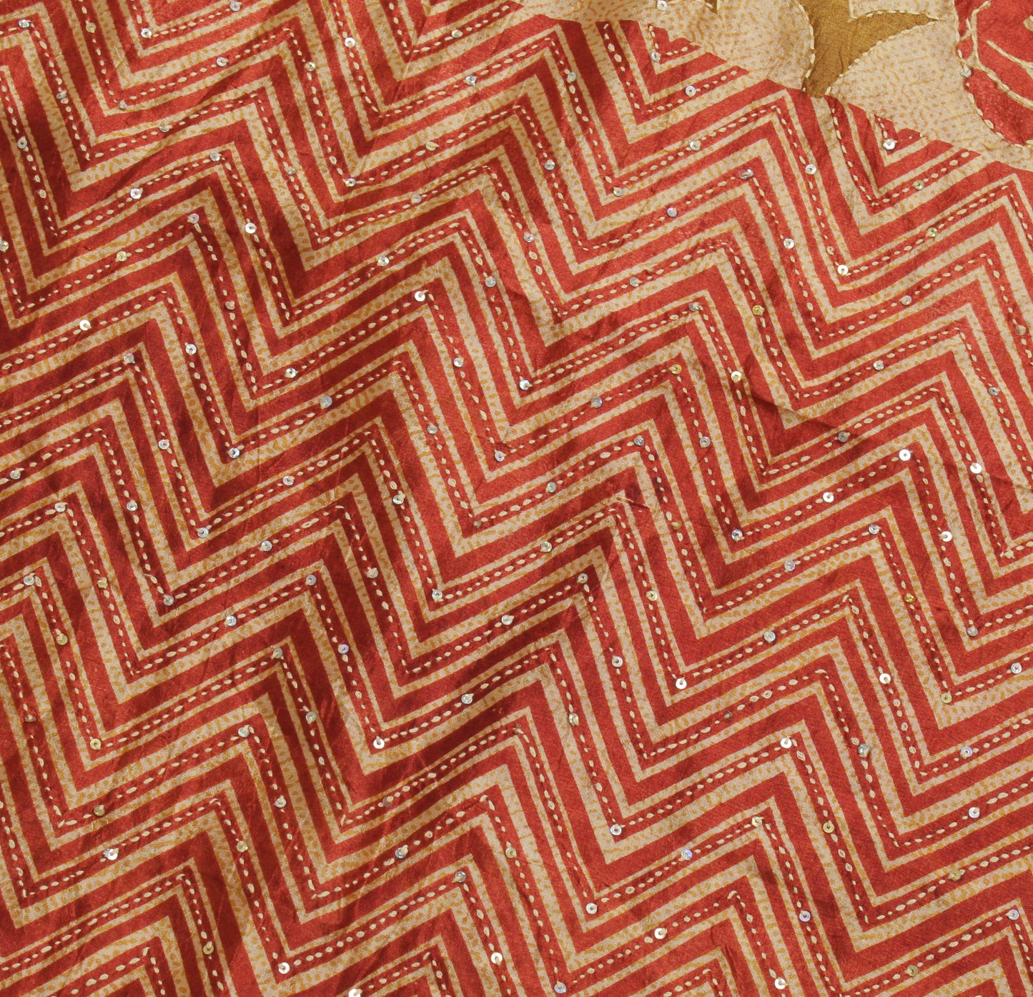 Sushila Vintage Cream Saree 100% Pure Silk Printed Floral Sari Craft 6 YD Fabric