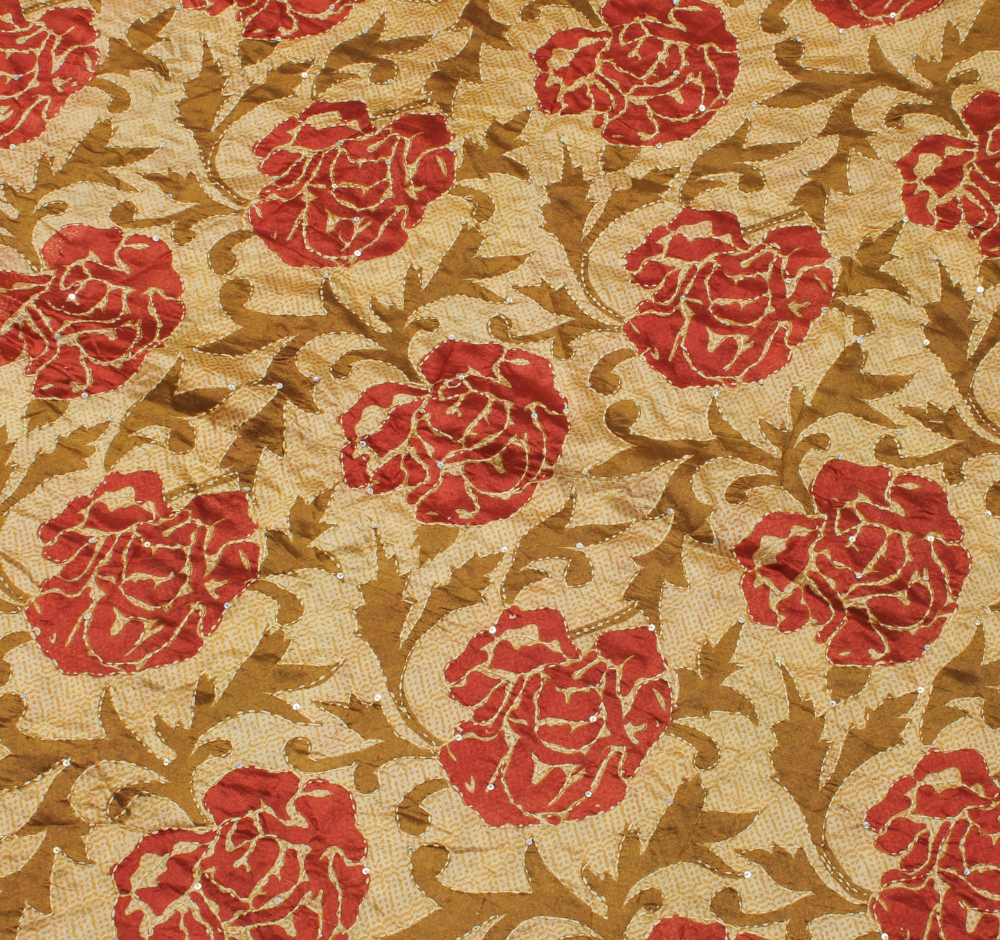 Sushila Vintage Cream Saree 100% Pure Silk Printed Floral Sari Craft 6 YD Fabric