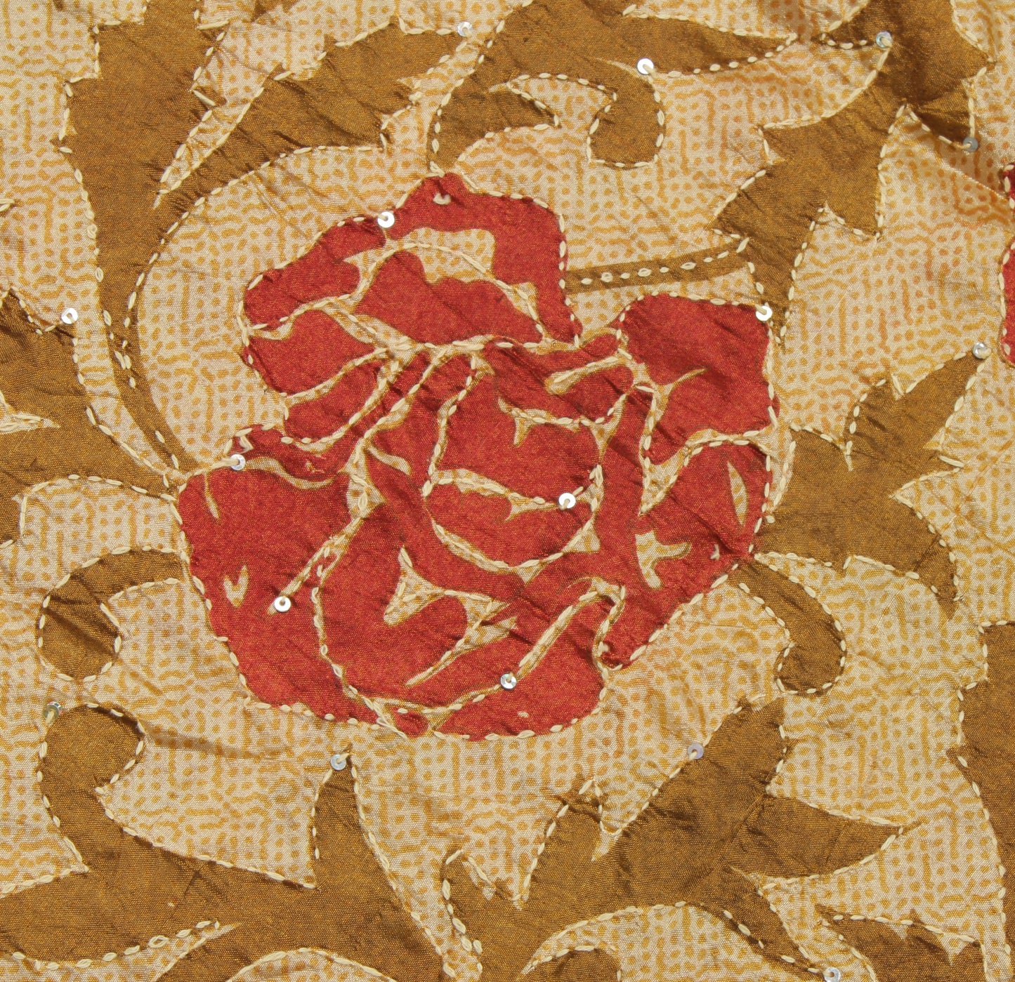 Sushila Vintage Cream Saree 100% Pure Silk Printed Floral Sari Craft 6 YD Fabric