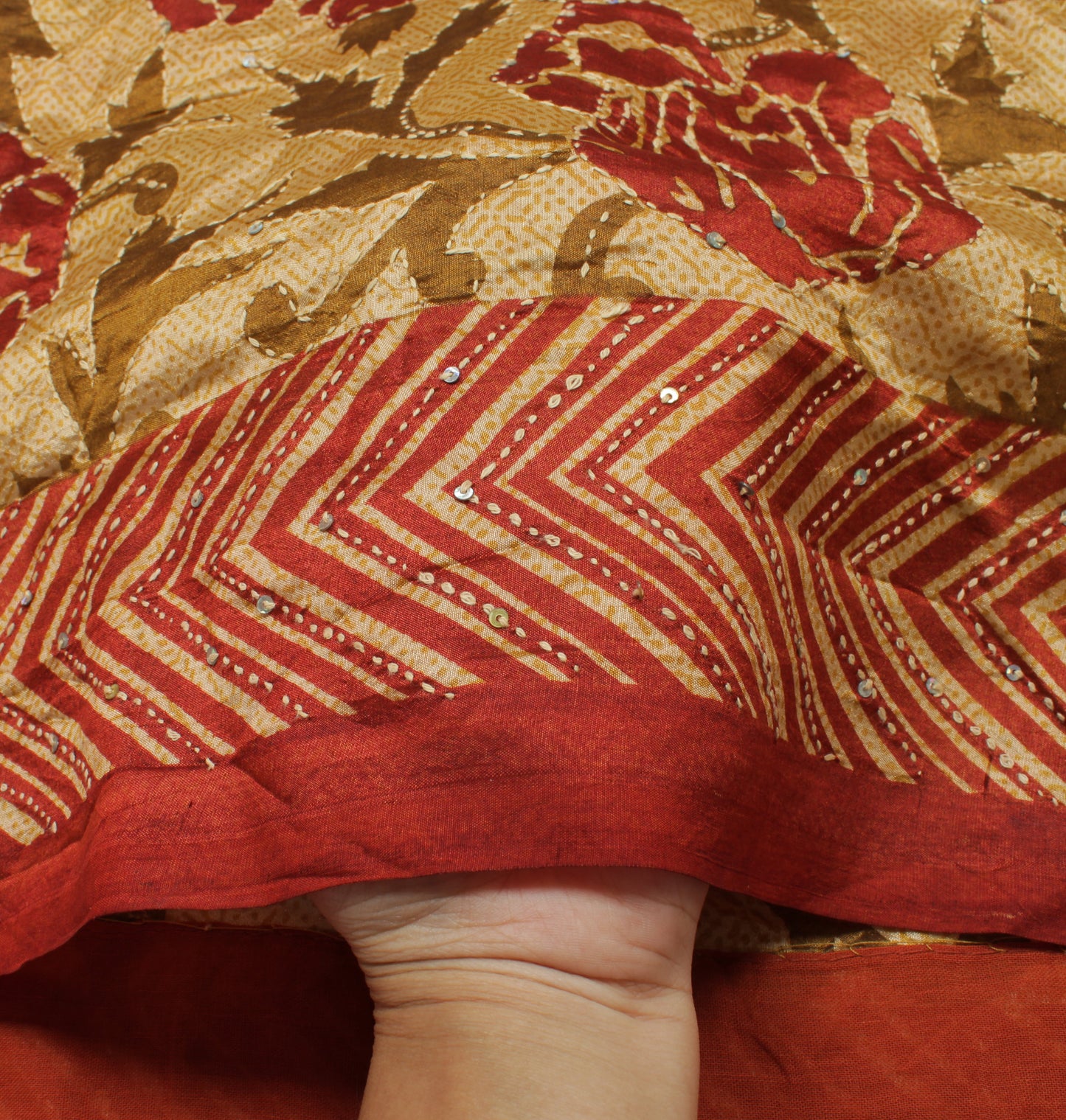 Sushila Vintage Cream Saree 100% Pure Silk Printed Floral Sari Craft 6 YD Fabric