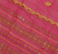 Sushila Vintage Red Saree 100% Pure Cotton Zari Woven Floral Sari Craft Fabric