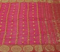 Sushila Vintage Red Saree 100% Pure Cotton Zari Woven Floral Sari Craft Fabric