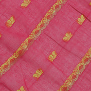 Sushila Vintage Red Saree 100% Pure Cotton Zari Woven Floral Sari Craft Fabric