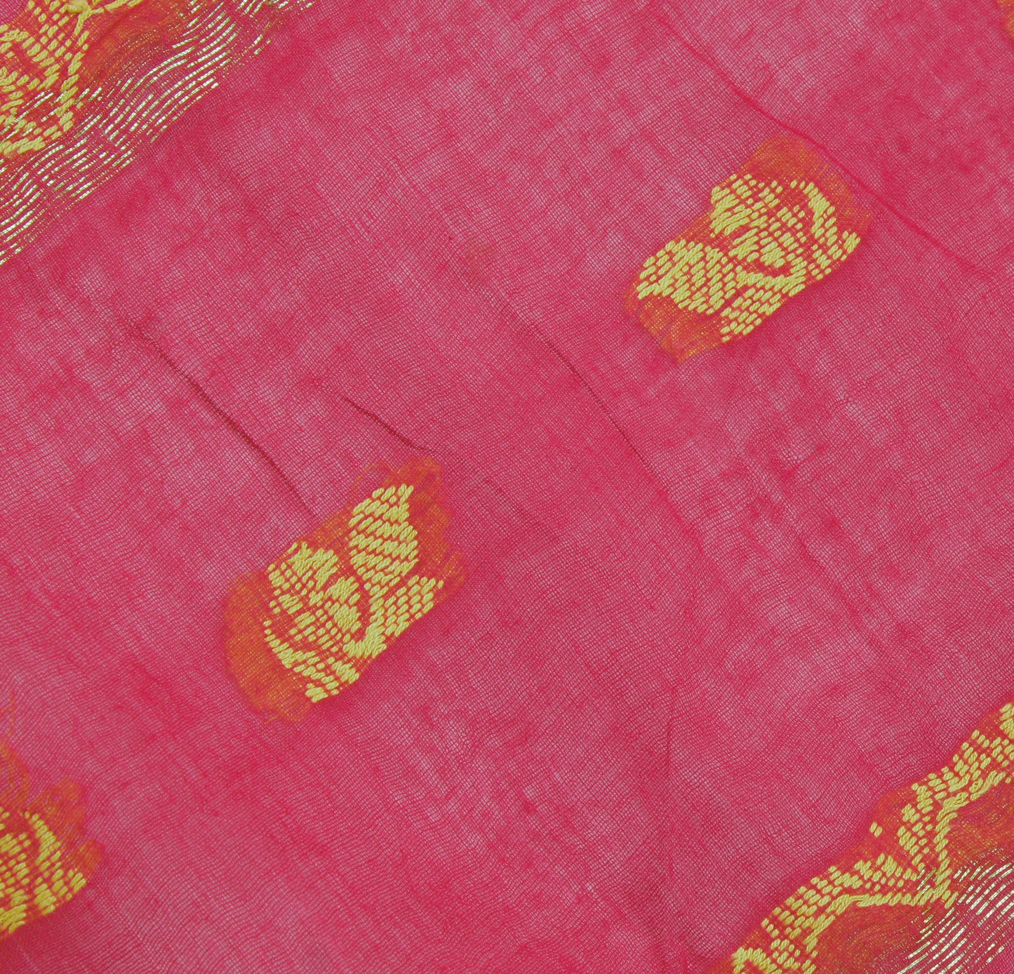 Sushila Vintage Red Saree 100% Pure Cotton Zari Woven Floral Sari Craft Fabric