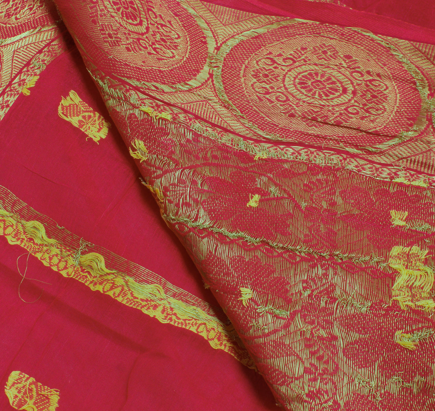 Sushila Vintage Red Saree 100% Pure Cotton Zari Woven Floral Sari Craft Fabric